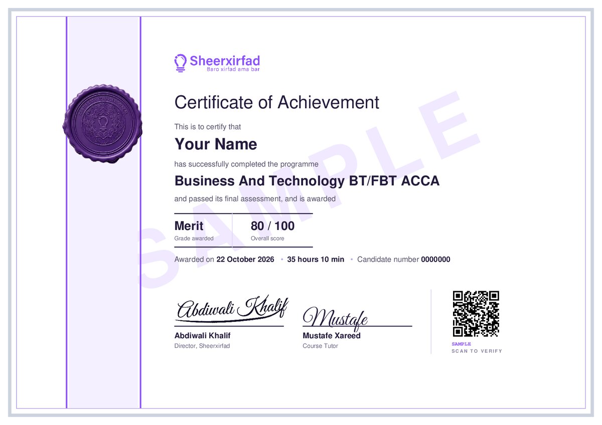 Sample of the certificate awarded on this course
