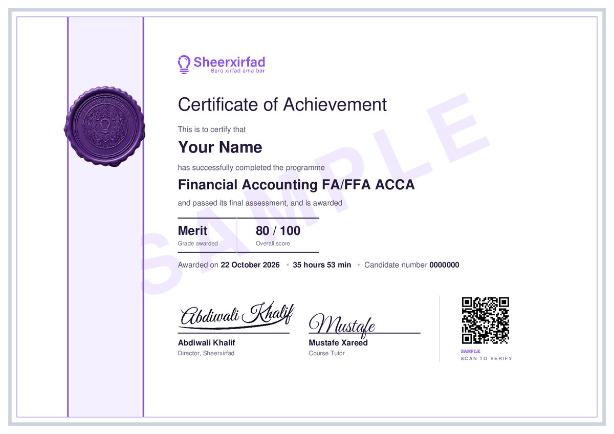 Sample of the certificate awarded on this course